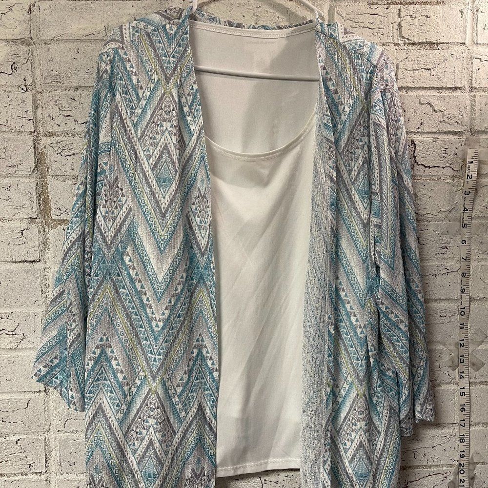 Alfred Dunner Chevron Blue Blouse cardigan Combo XL